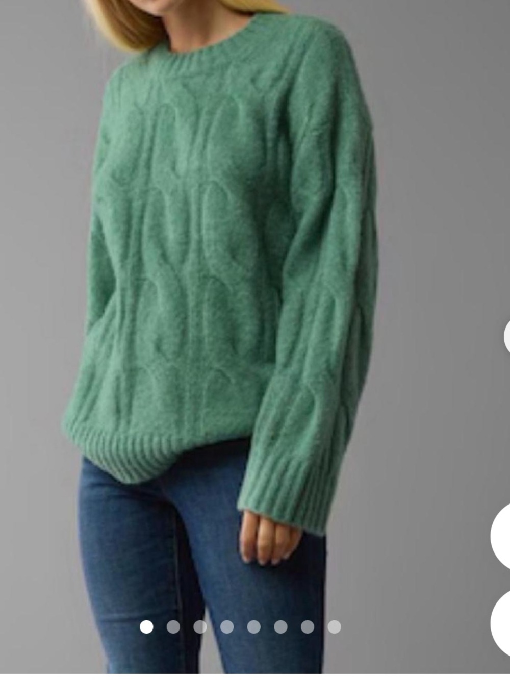 American Eagle Outfitters Dusty Green Cable Crewneck Sweater